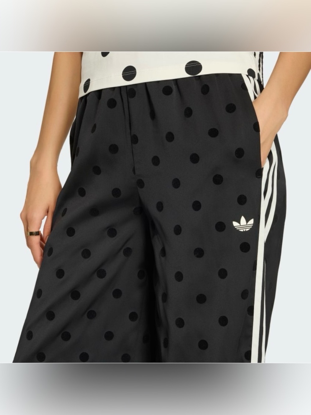 Adidas Women’s Satin Polka Dots Wide-Leg Track Pants Black KV1169 - Picture 7 of 9